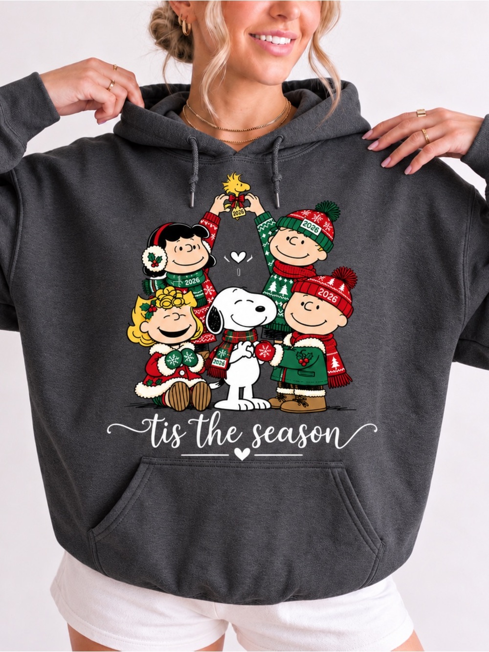 Peanuts Snoopy And Friend Tis The Season 2026 Christmas Hoodie Black Charcoal NW